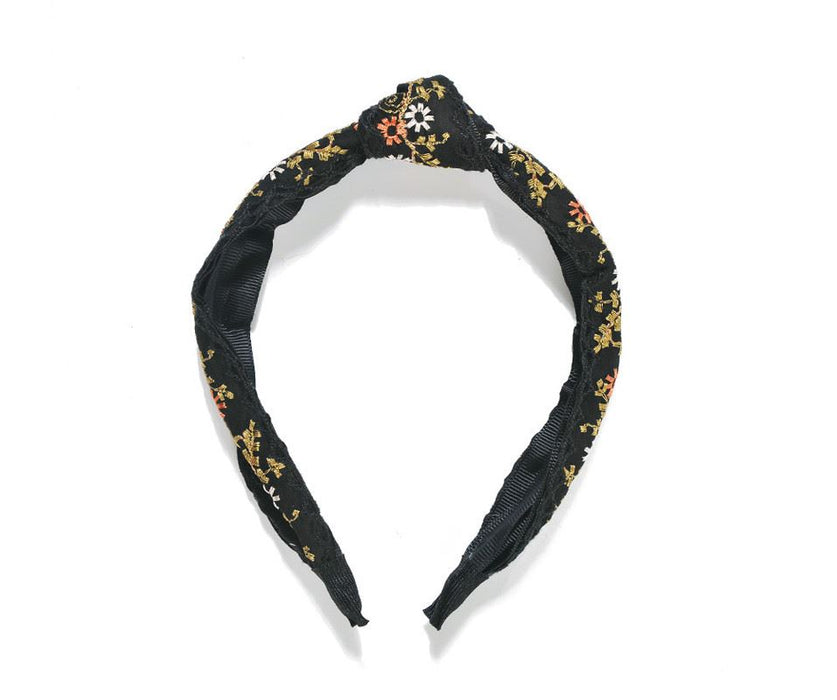 Black Embroidered Floral Headband