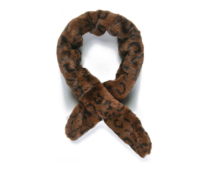 Brown Leopard Faux Fur Scarf