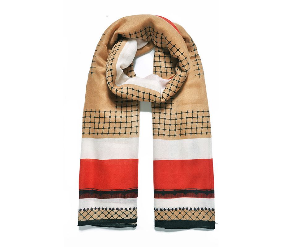 Camel Geometric Herm Print Scarf — JewelCity