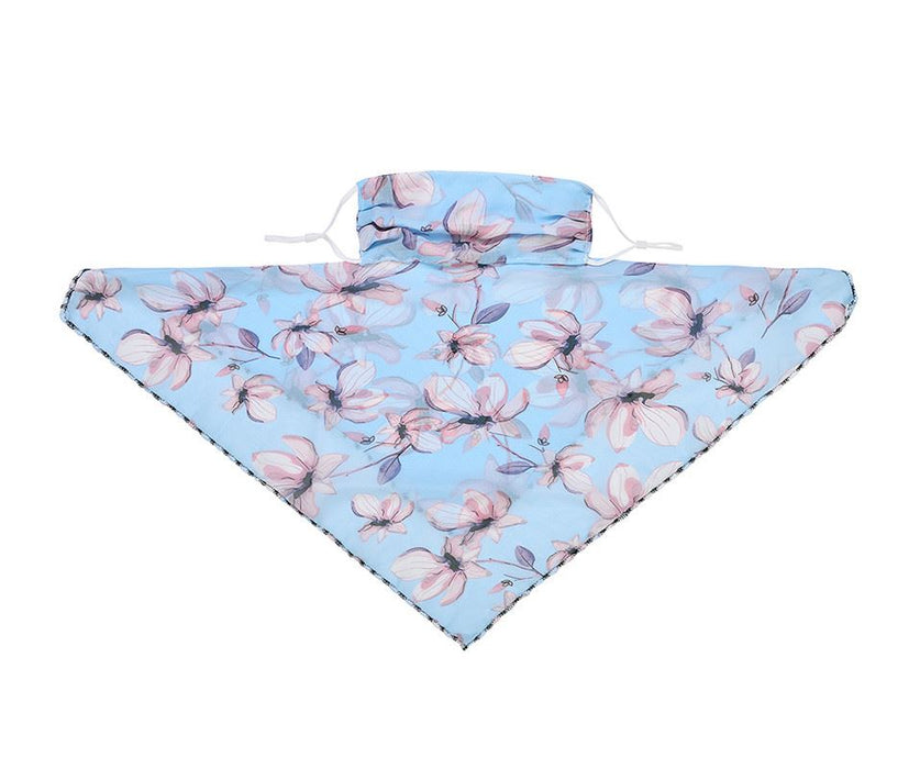 Pale blue floral square scarf with ear loops