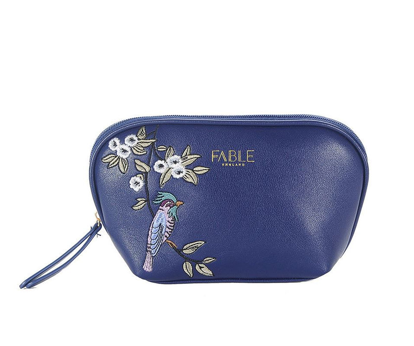 Blue Bird Embroidered Shell Shaped Makeup Bag