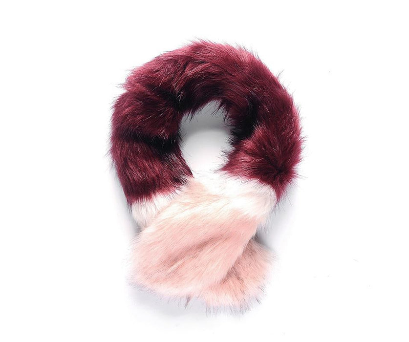 Burgundy and pink catwalk tipped faux fur scarf